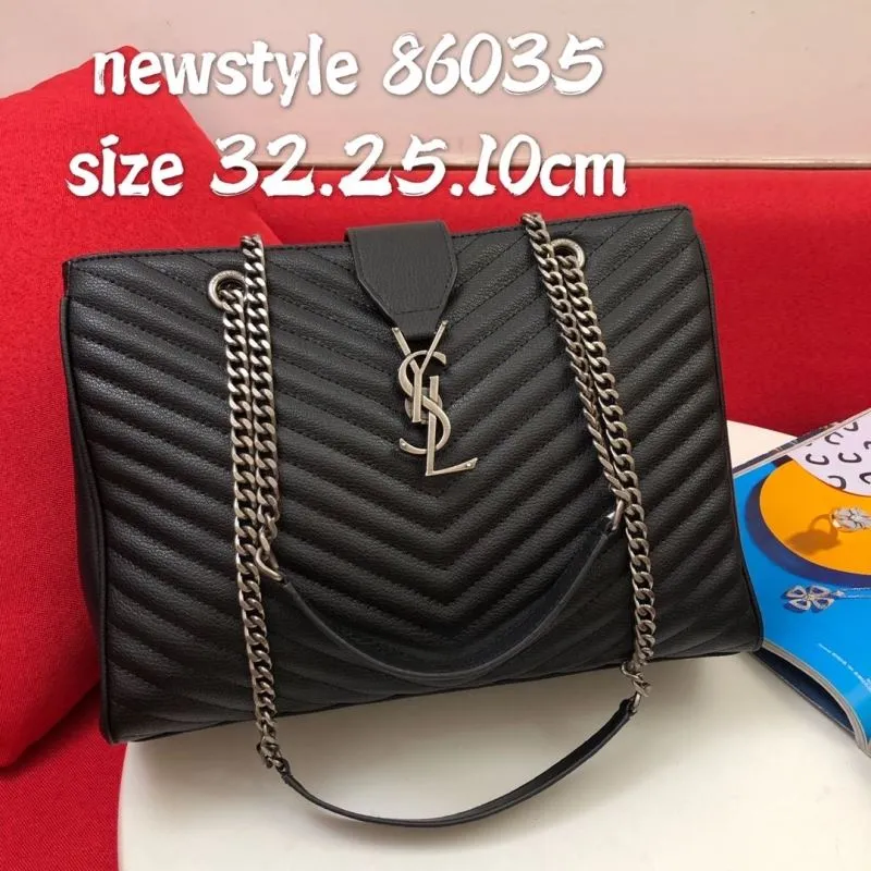 YSL Black Chevron Tote Bag 86035 Size 32.25.10cm