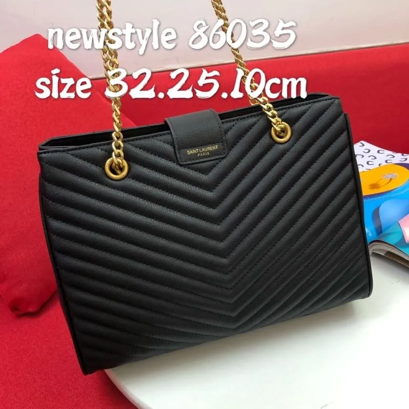 YSL Black Quilted Top Handle Tote Bag 86035 Size 32x25x10cm - Image 3