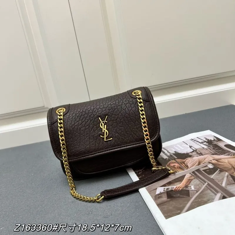 YSL Dark Brown Chain Shoulder Bag Z163360