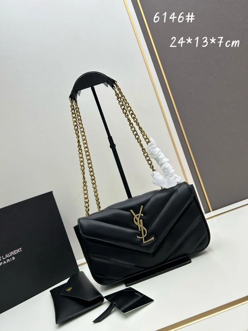 YSL Black Quilted Chain Shoulder Bag 6146