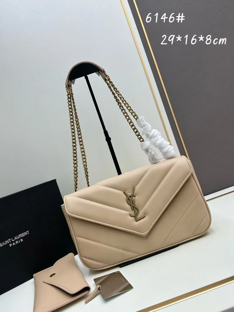 YSL Beige Quilted Chain Shoulder Bag 6146