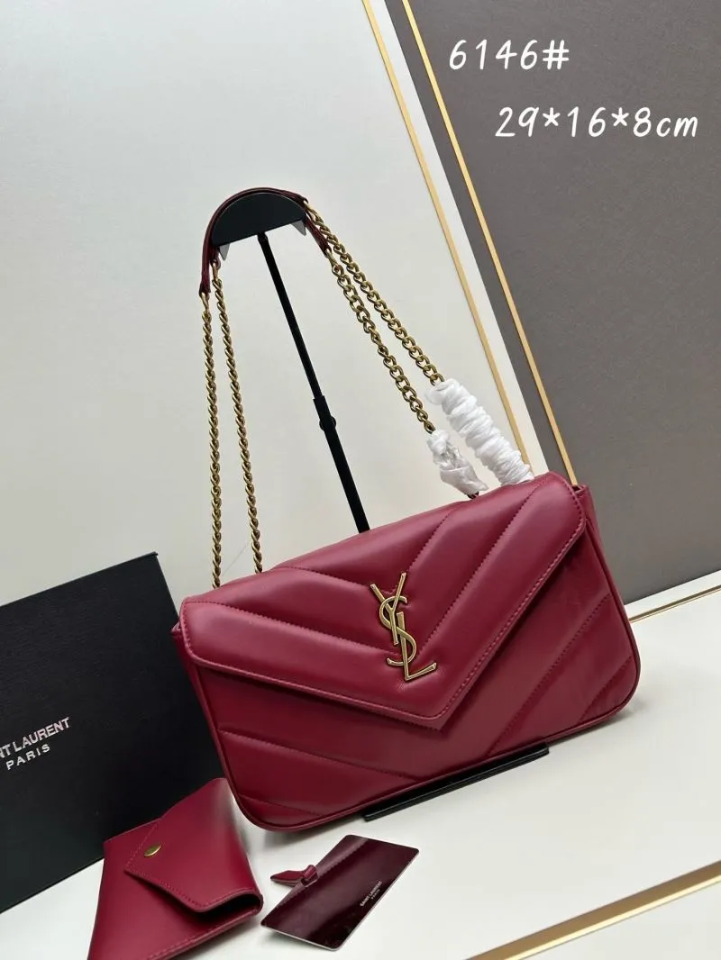 YSL Burgundy Quilted Chain Shoulder Bag 6146