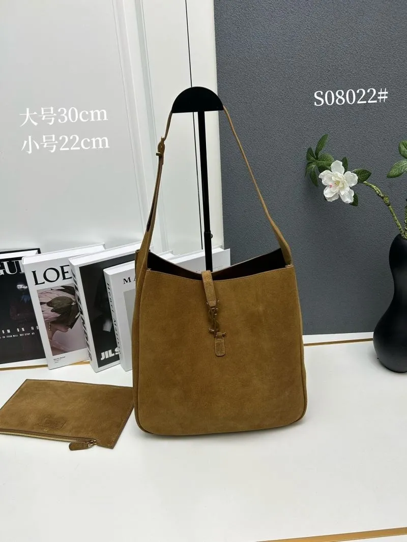 YSL Brown Suede Hobo Shoulder Bag S08022