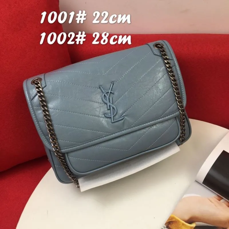 Alternative view of YSL Light Blue Chain Shoulder Bag 22cm 28cm 1001 1002