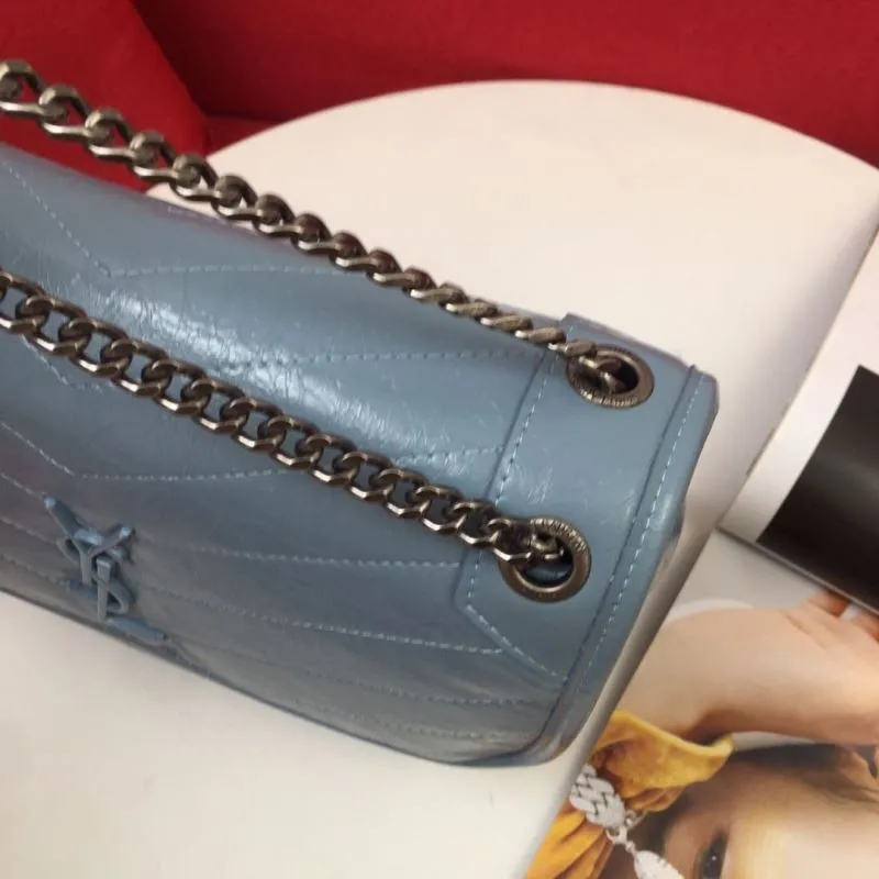 YSL Light Blue Chain Shoulder Bag 22cm 28cm 1001 1002 - Image 5