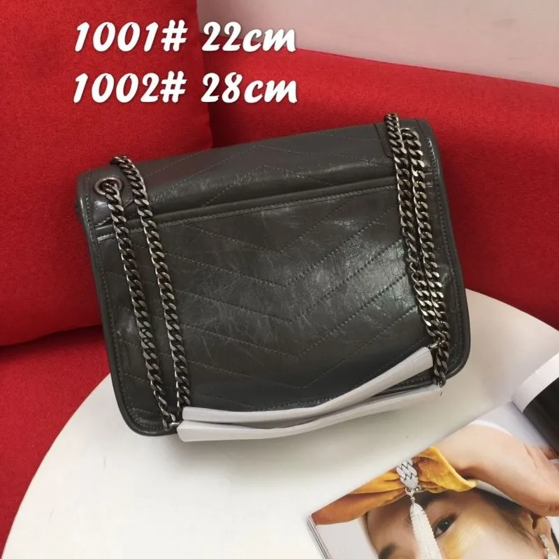 YSL Dark Gray Leather Chain Shoulder Bag 1001 22cm - Image 3