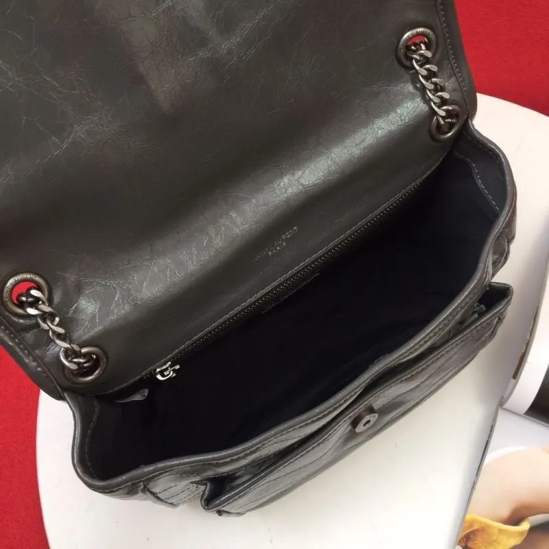YSL Dark Gray Leather Chain Shoulder Bag 1001 22cm - Image 8