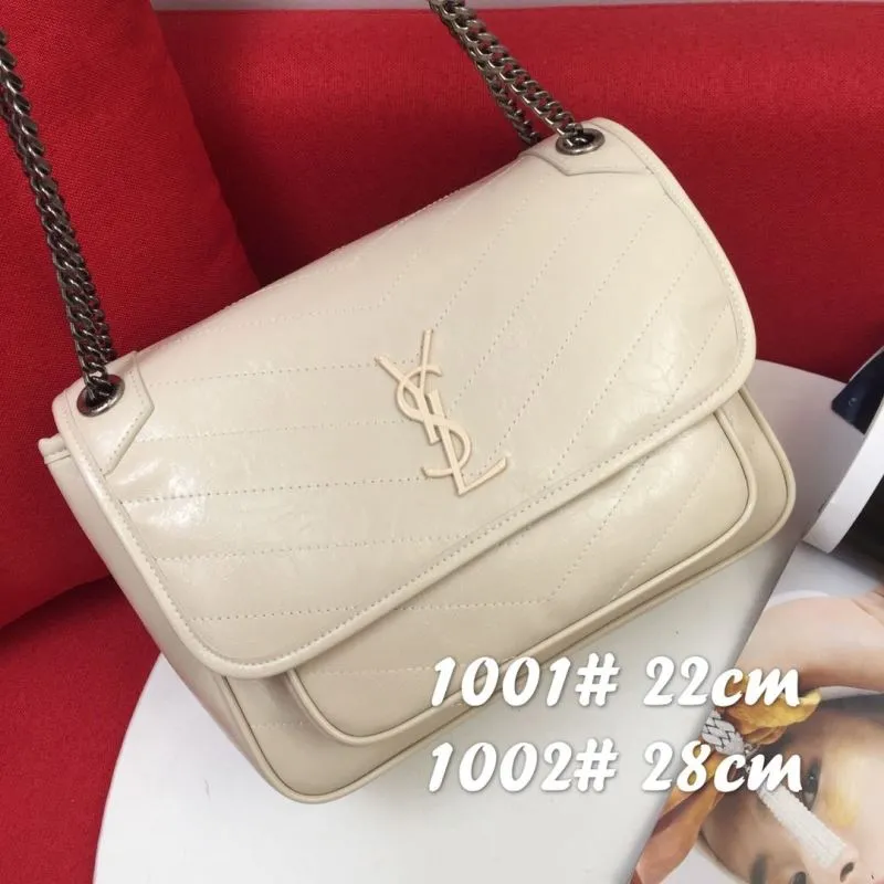 YSL Cream Quilted Chain Shoulder Bag 1001 22cm 1002 28cm