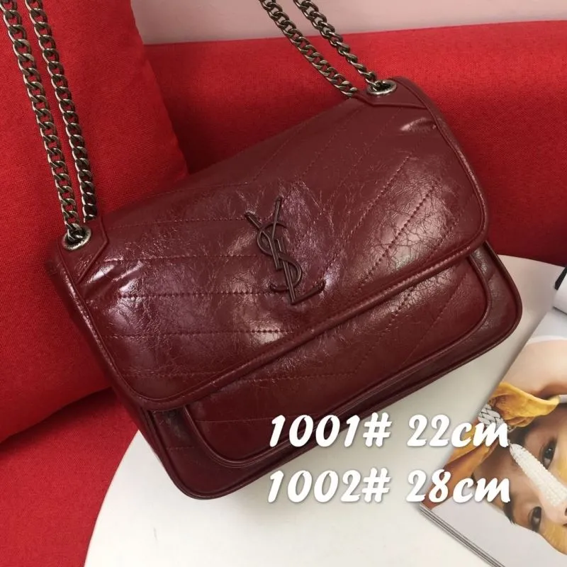 YSL Maroon Leather Chain Shoulder Bag 962