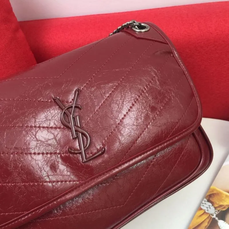 YSL Maroon Leather Chain Shoulder Bag 962 - Image 4