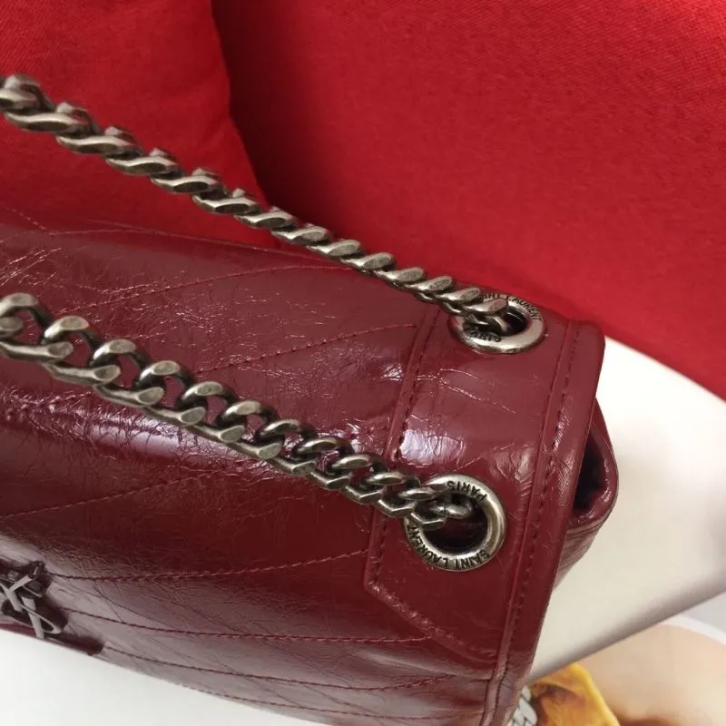 YSL Maroon Leather Chain Shoulder Bag 962 - Image 5
