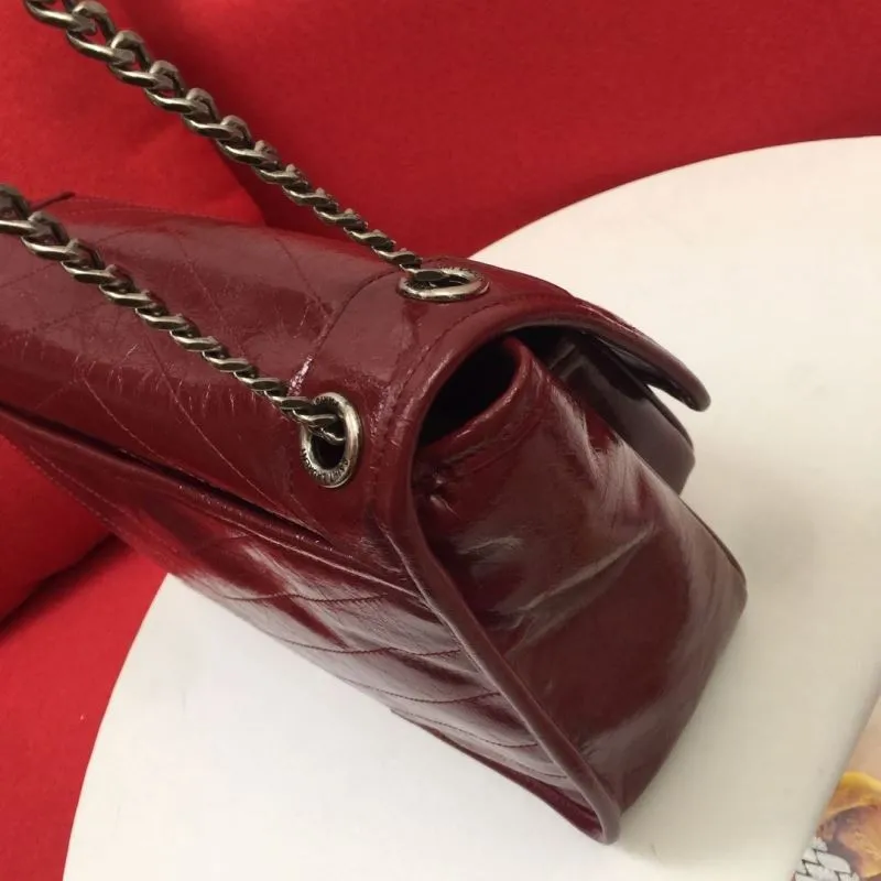YSL Maroon Leather Chain Shoulder Bag 962 - Image 6
