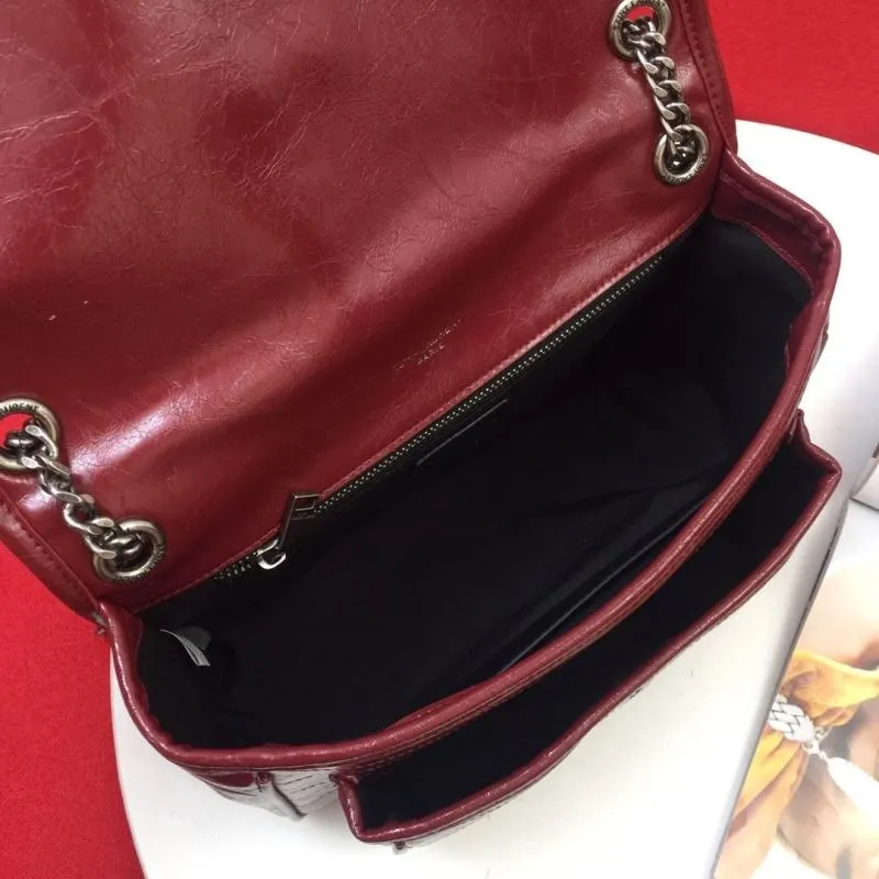 YSL Maroon Leather Chain Shoulder Bag 962 - Image 8