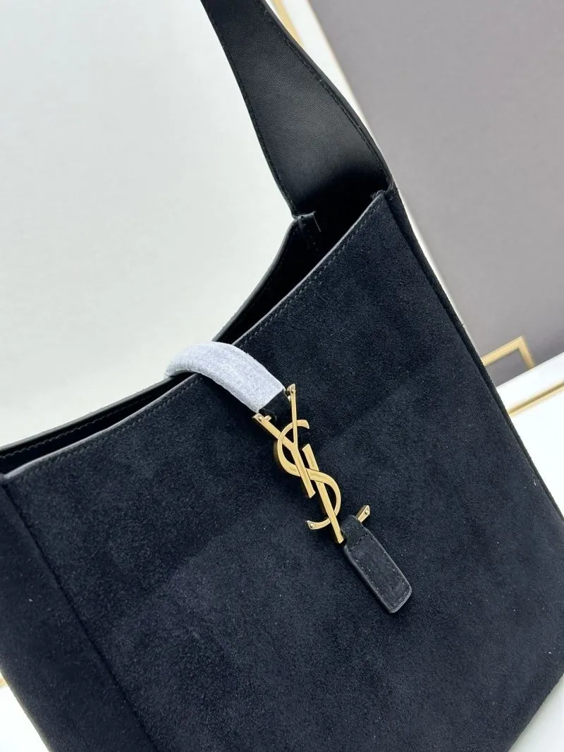 YSL Black Suede Hobo Shoulder Bag 968 - Image 4