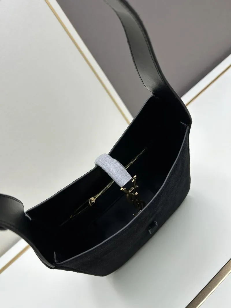 YSL Black Suede Hobo Shoulder Bag 968 - Image 7