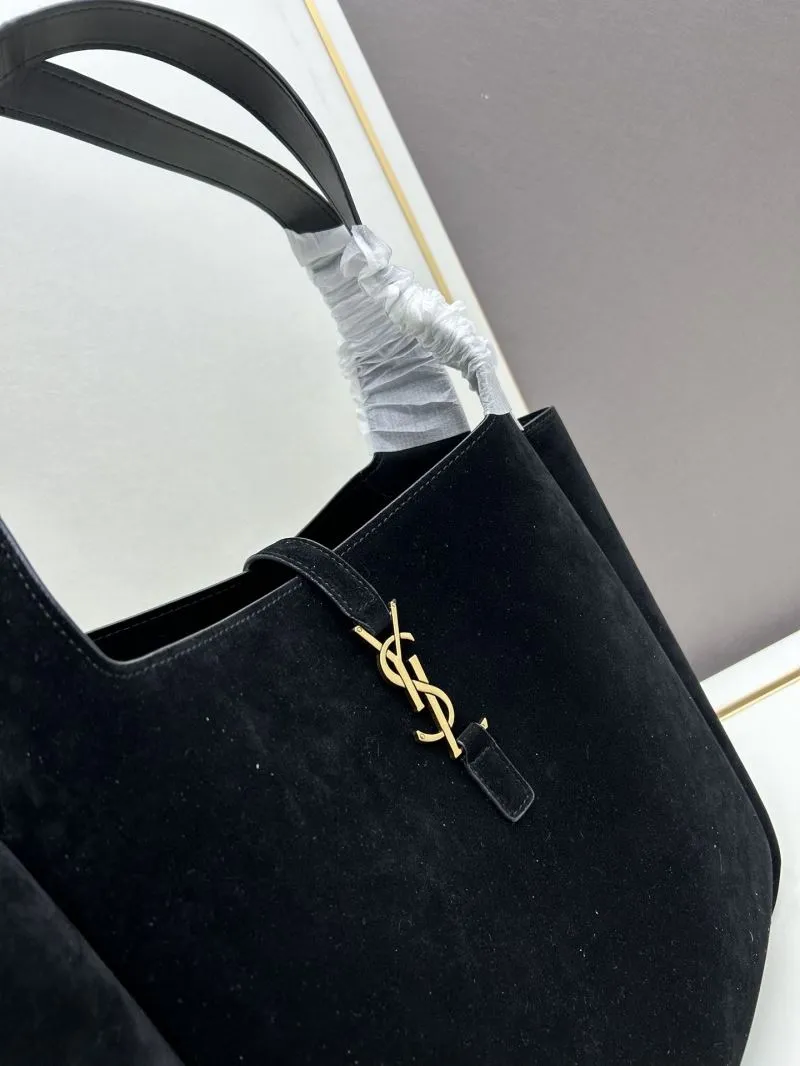 YSL Black Suede Tote Bag 41338 - Image 4