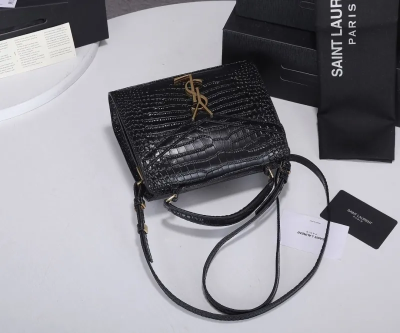 YSL Black Crocodile Embossed Top Handle Bag 998 - Image 4