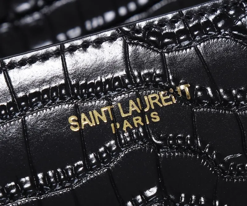 YSL Black Crocodile Embossed Top Handle Bag 998 - Image 8