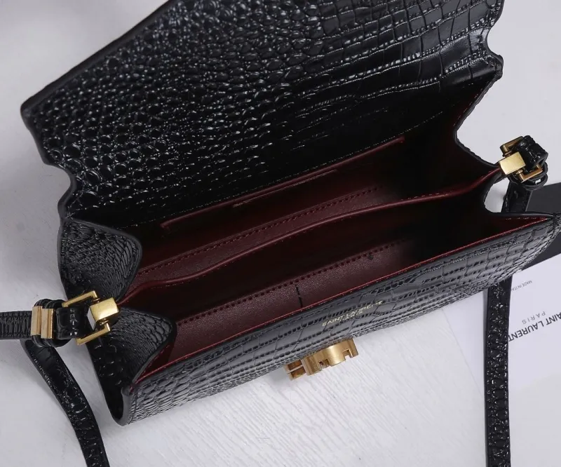 YSL Black Crocodile Embossed Top Handle Bag 998 - Image 9