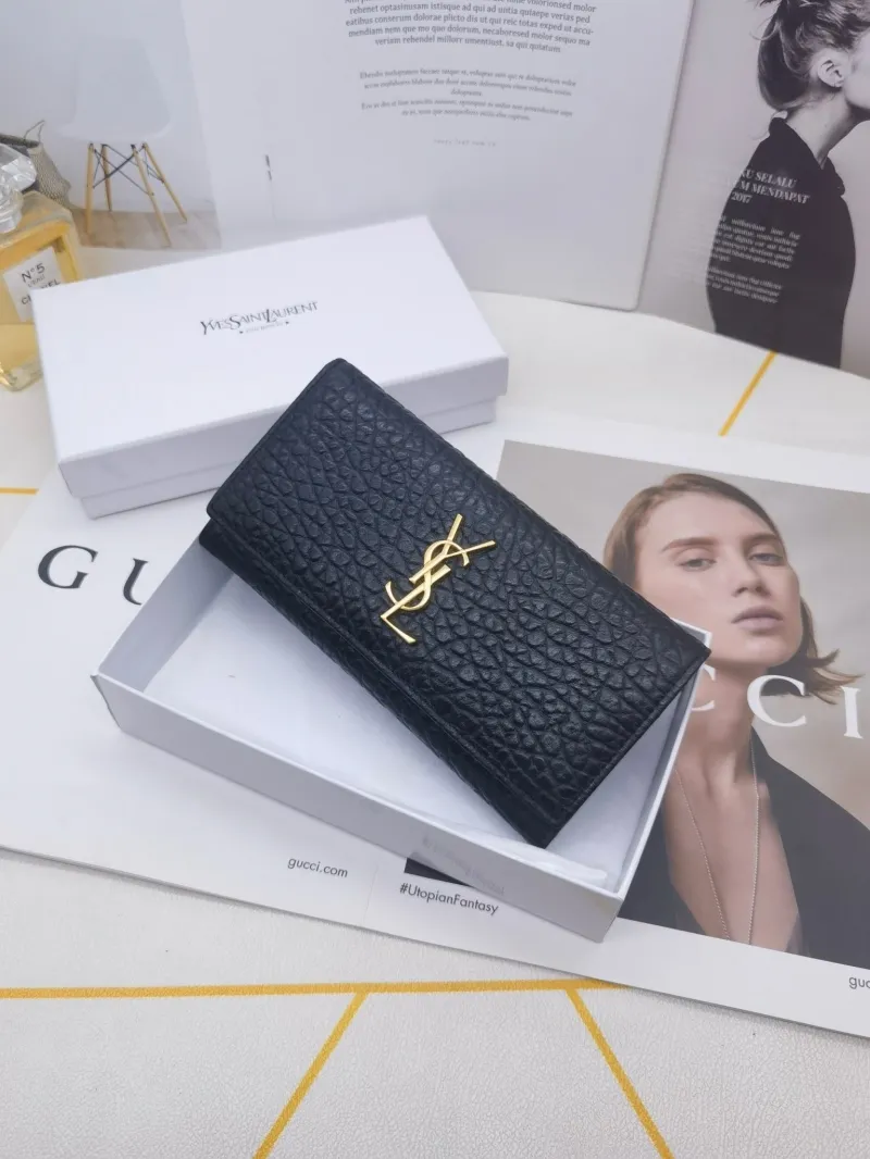 YSL Black Leather Long Wallet - Image 3