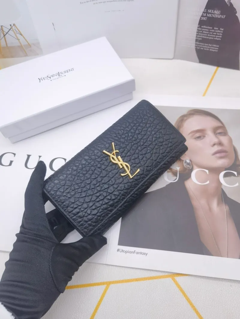 YSL Black Leather Long Wallet - Image 4