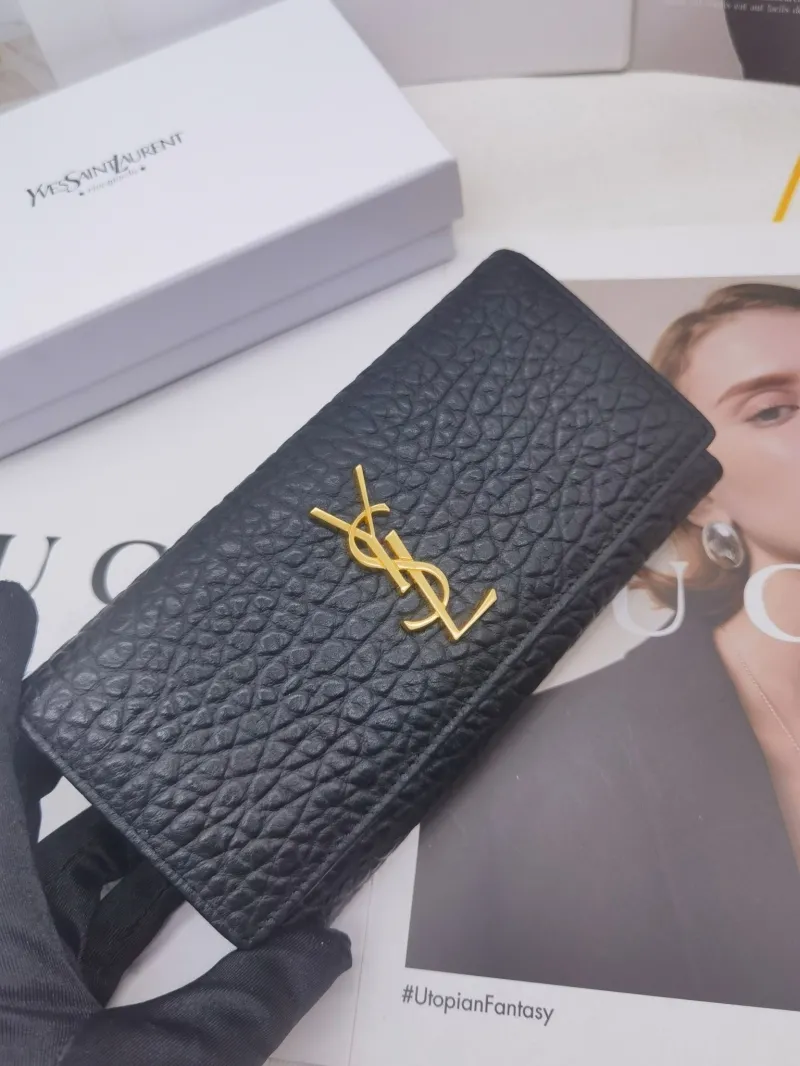 YSL Black Leather Long Wallet - Image 5