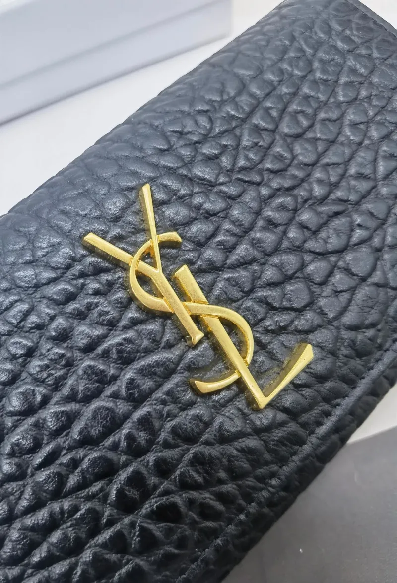 YSL Black Leather Long Wallet - Image 6