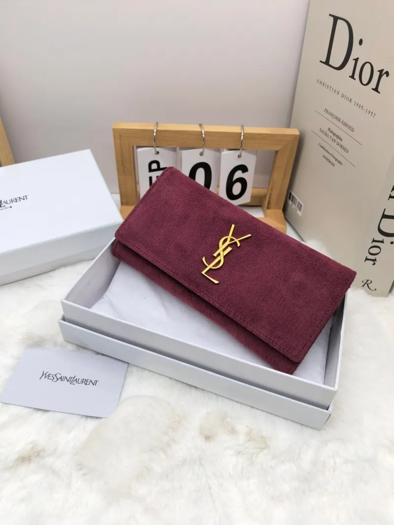 Yves Saint Laurent Suede Long Wallet Burgundy - Image 3