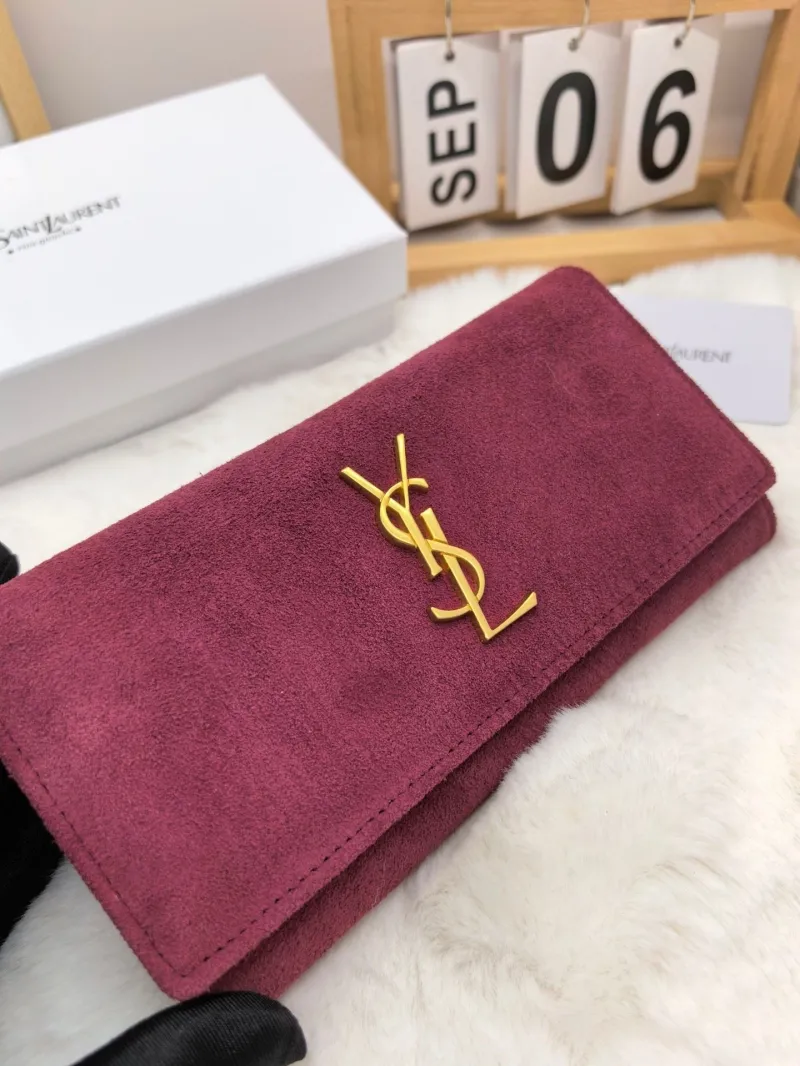 Yves Saint Laurent Suede Long Wallet Burgundy - Image 5