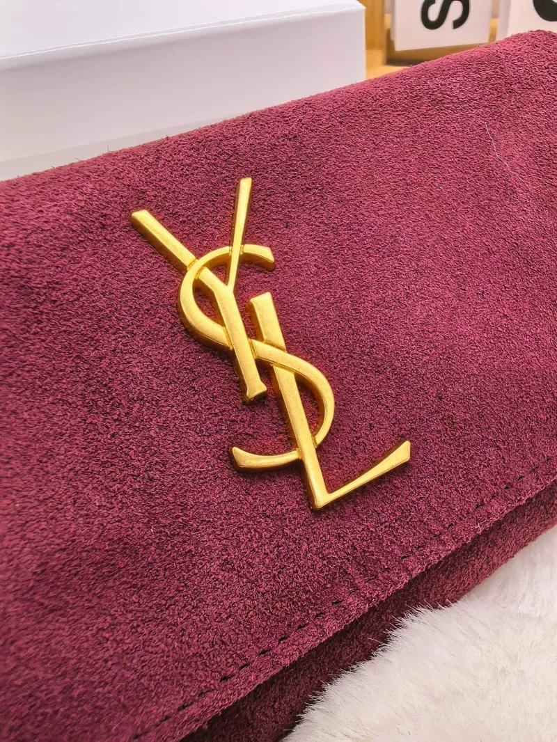 Yves Saint Laurent Suede Long Wallet Burgundy - Image 6
