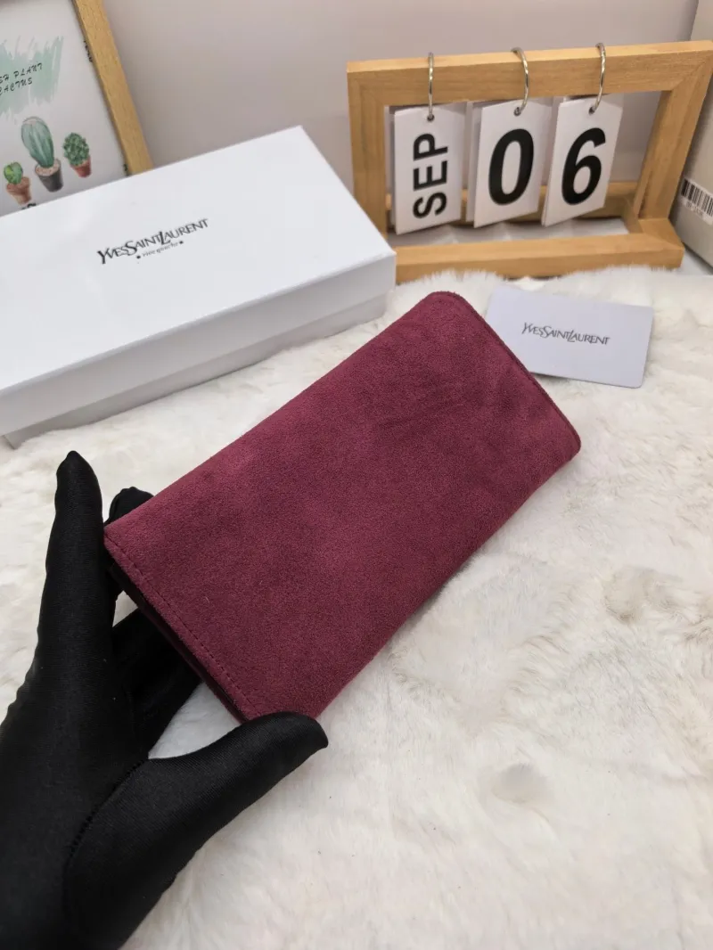 Yves Saint Laurent Suede Long Wallet Burgundy - Image 7