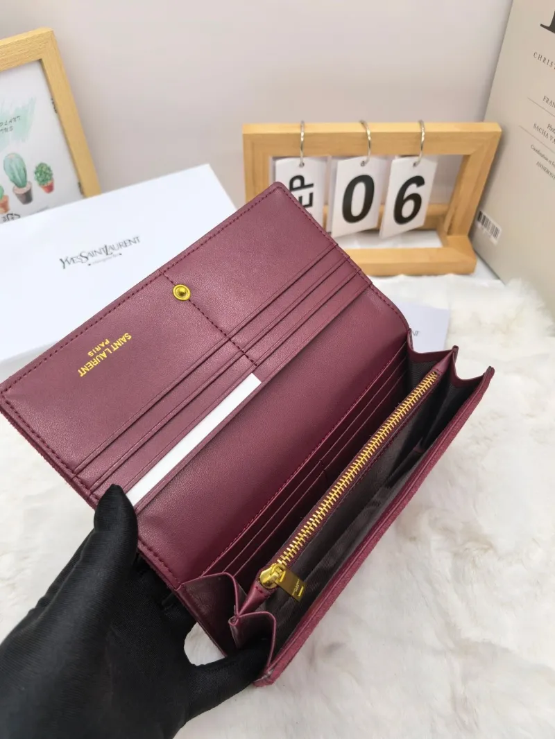 Yves Saint Laurent Suede Long Wallet Burgundy - Image 8