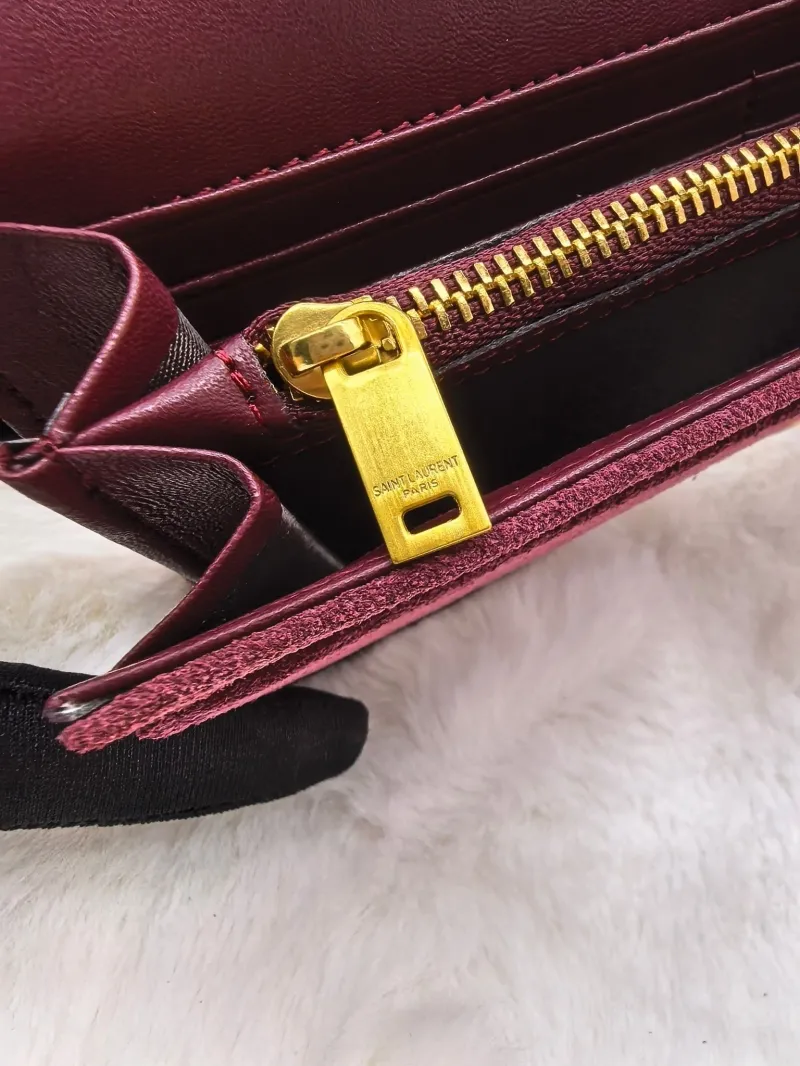 Yves Saint Laurent Suede Long Wallet Burgundy - Image 9