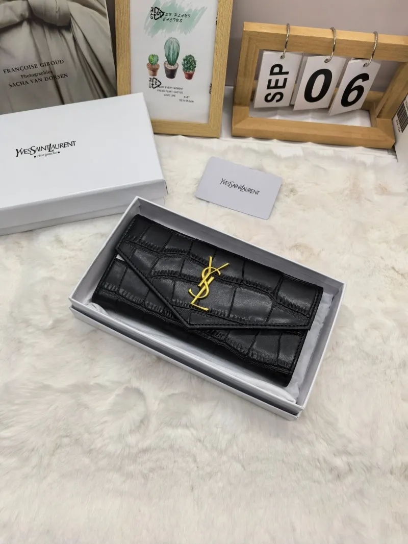 Alternative view of Yves Saint Laurent Black Crocodile Embossed Long Wallet