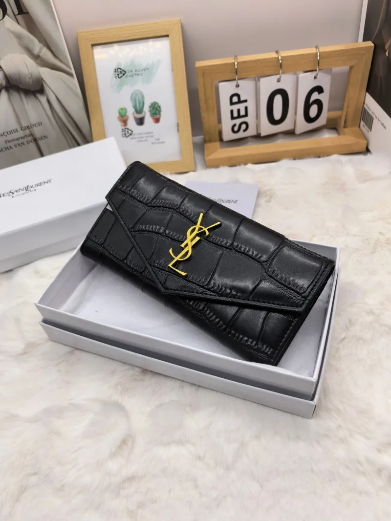Yves Saint Laurent Black Crocodile Embossed Long Wallet - Image 3