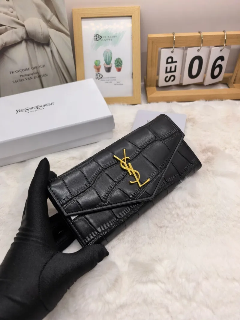 Yves Saint Laurent Black Crocodile Embossed Long Wallet - Image 4