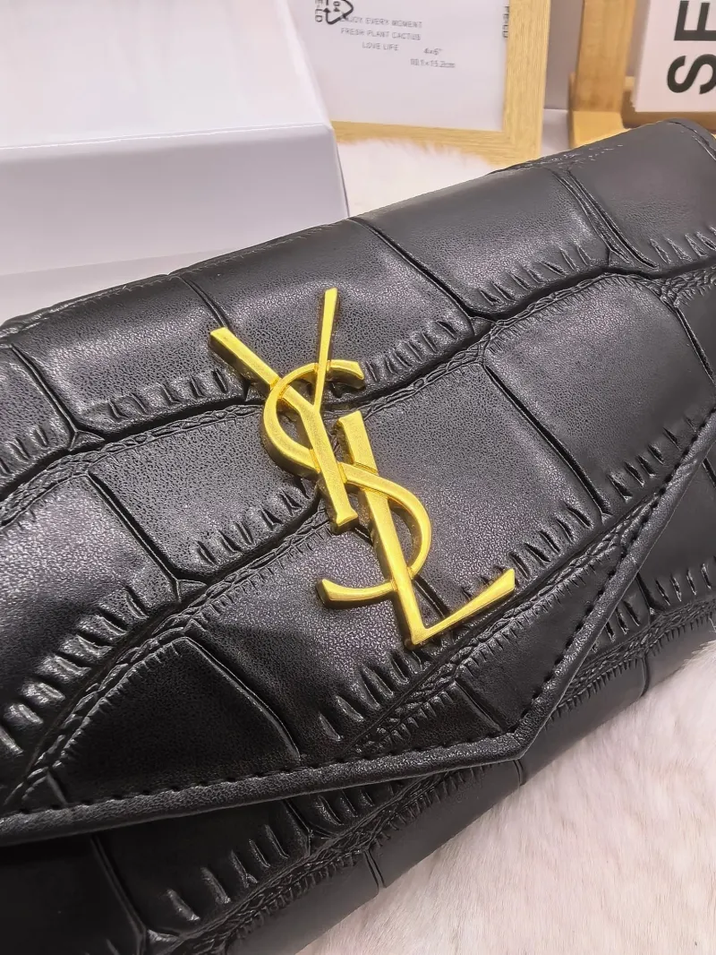 Yves Saint Laurent Black Crocodile Embossed Long Wallet - Image 5