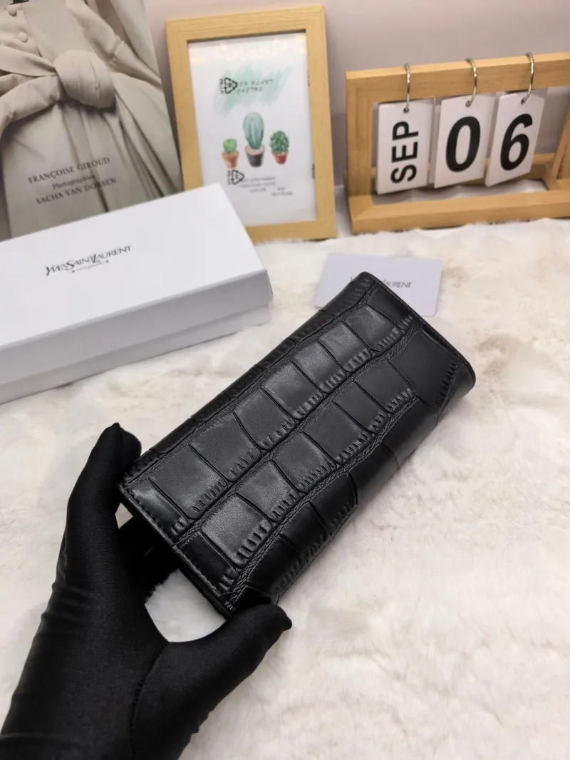 Yves Saint Laurent Black Crocodile Embossed Long Wallet - Image 6