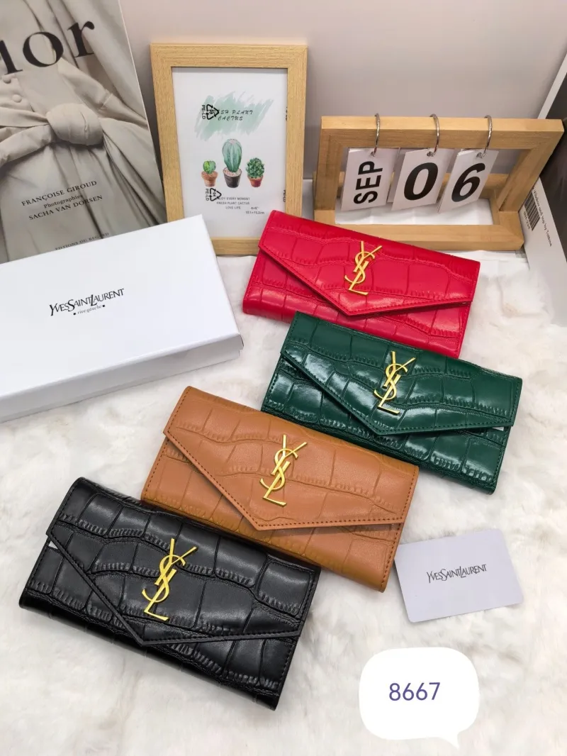 Yves Saint Laurent Crocodile Embossed Long Wallet SKU 8667