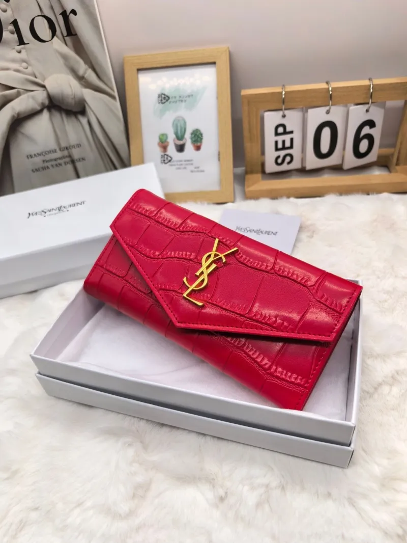 Alternative view of YSL Red Crocodile Embossed Long Wallet
