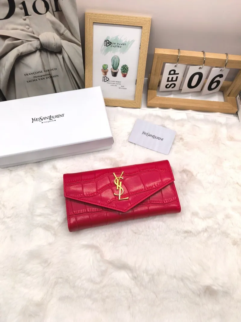 YSL Red Crocodile Embossed Long Wallet - Image 3