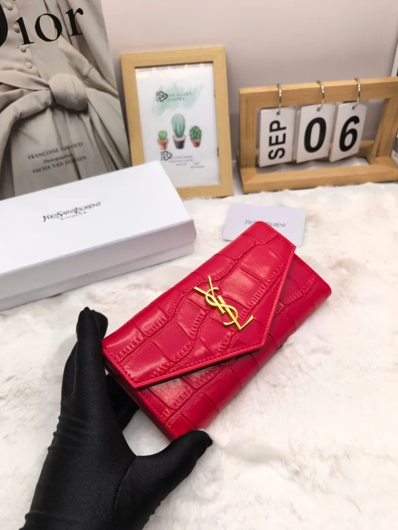 YSL Red Crocodile Embossed Long Wallet - Image 4