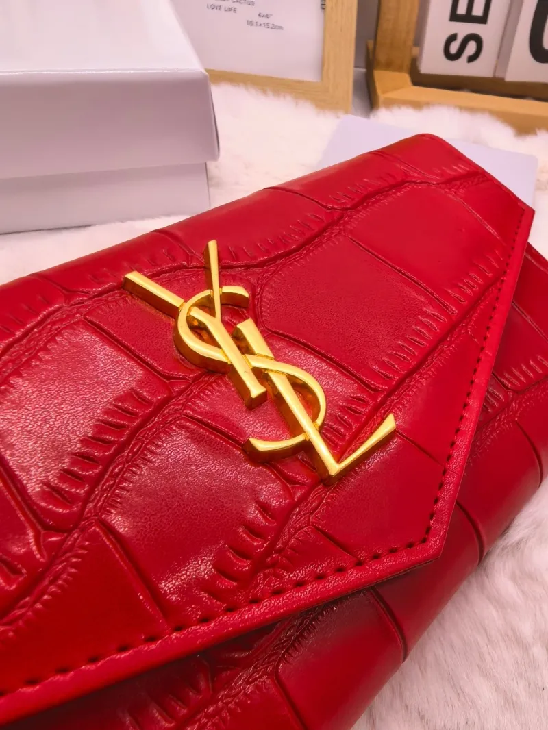 YSL Red Crocodile Embossed Long Wallet - Image 5