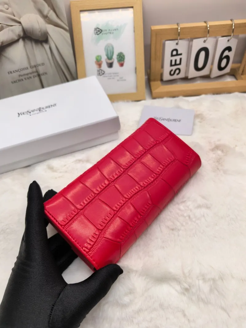 YSL Red Crocodile Embossed Long Wallet - Image 6