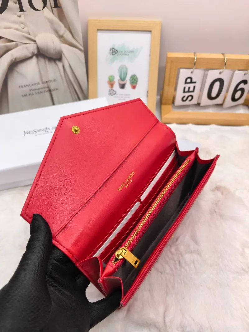 YSL Red Crocodile Embossed Long Wallet - Image 7