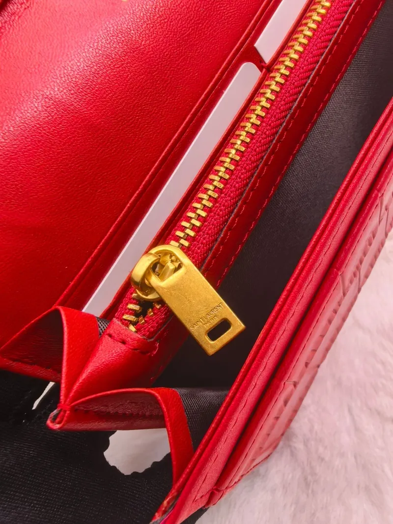 YSL Red Crocodile Embossed Long Wallet - Image 8
