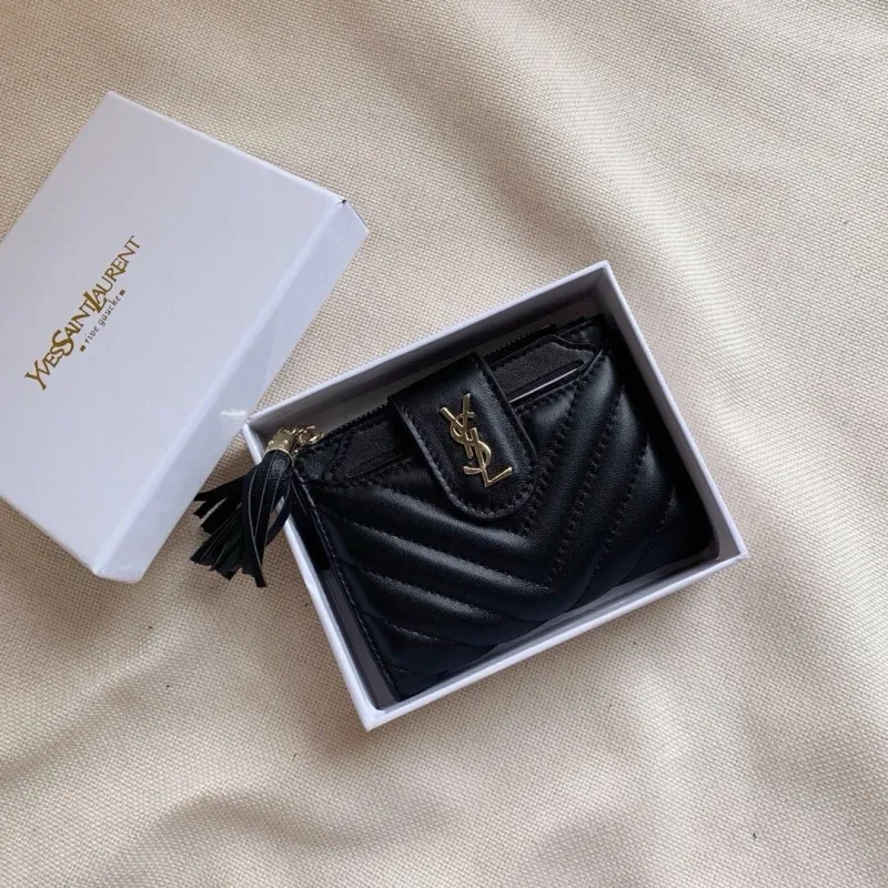 YSL Black Quilted Leather Card Holder Wallet