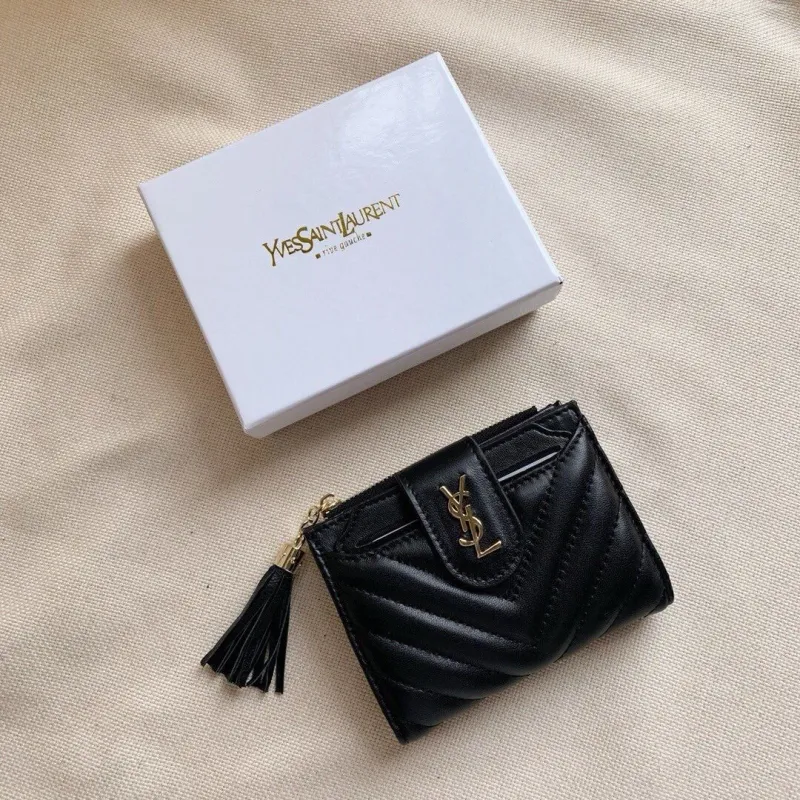 Alternative view of YSL Black Quilted Leather Card Holder Wallet