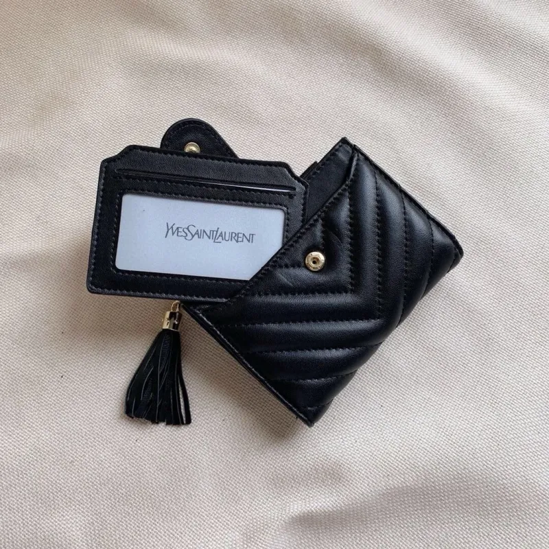 YSL Black Quilted Leather Card Holder Wallet - Image 3