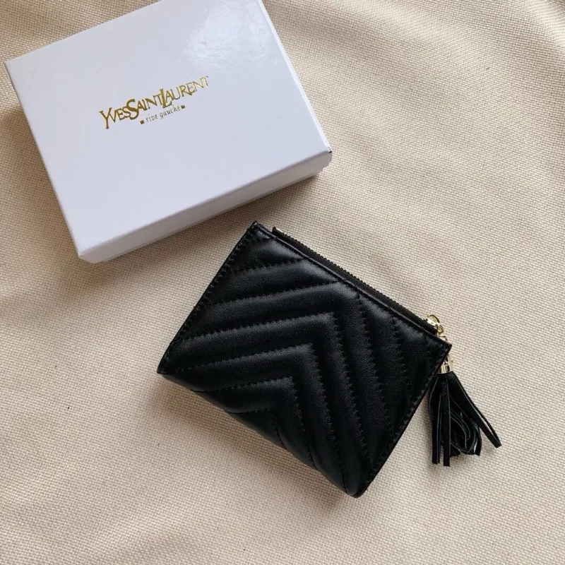 YSL Black Quilted Leather Card Holder Wallet - Image 4